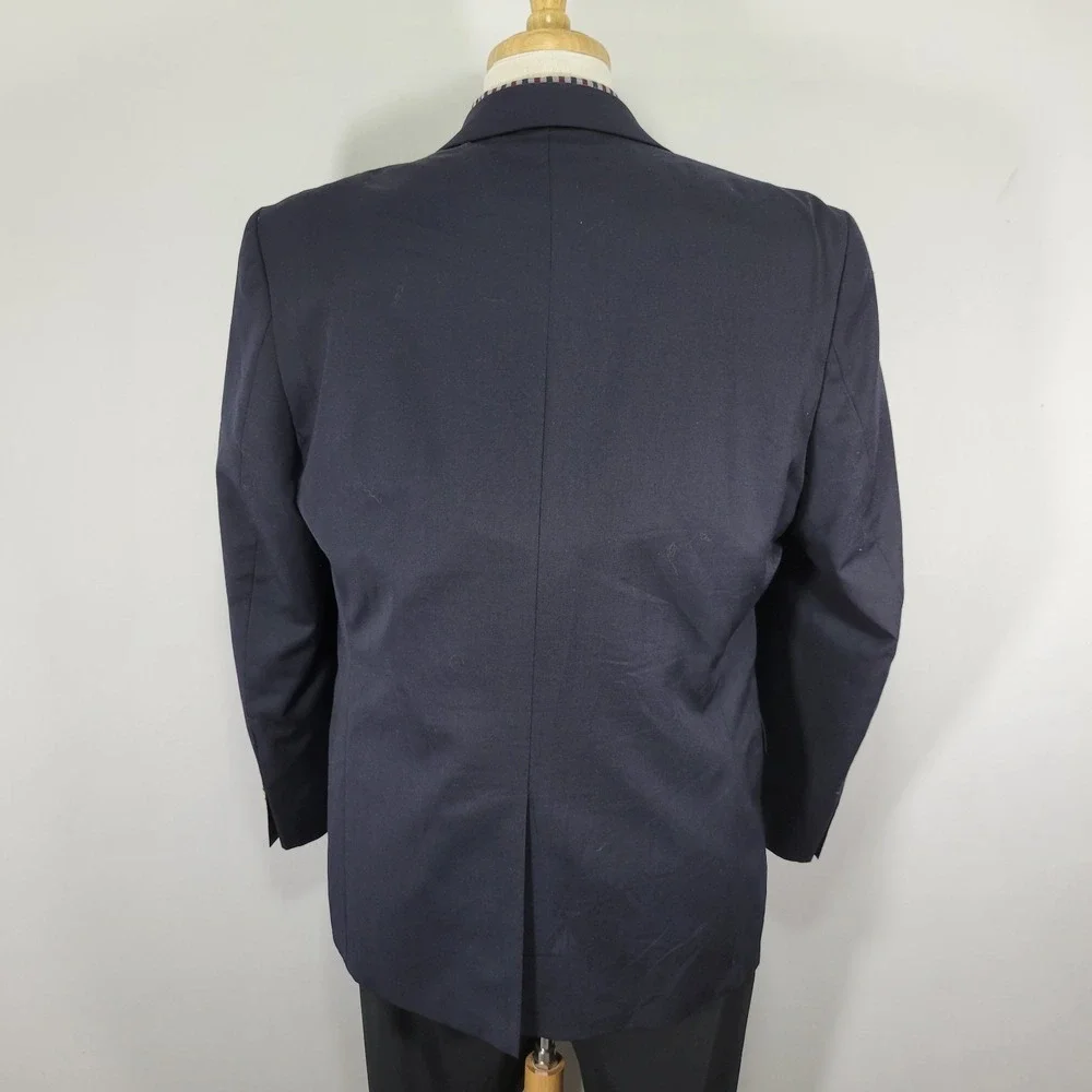 Chaps Men's Sport‎ Coat Blazer Two Golden Button Deep Navy Blue Twill Wool 42R